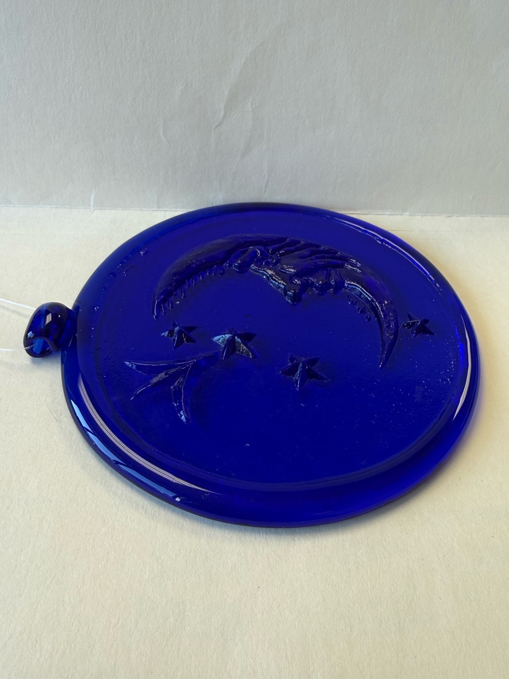 Cobalt Glass Blue Moon & Stars Celestial Large 6” Sun Catcher. - Picture 6 of 13